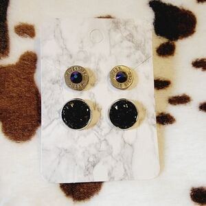 38 Special Western Bullet Earrings Black Round Druzy Stud Set